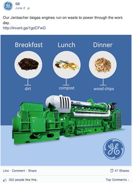 GE: A monthly social calendar spanning graphene, wind turbines, biogas engines, and brain scans. Every post took… (4 of 12)