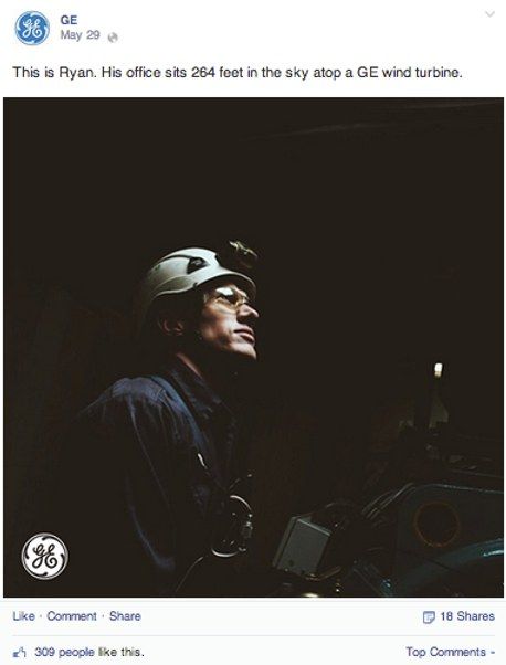 GE: A monthly social calendar spanning graphene, wind turbines, biogas engines, and brain scans. Every post took… (5 of 12)